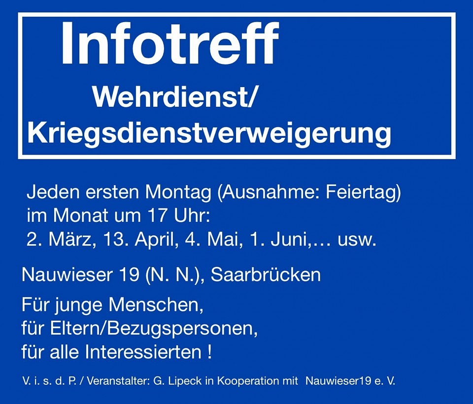 Nur nach telefonischer Voranmeldung per Mail(saar@dfg-vk.de), spätestens 24 Stunden vorher
