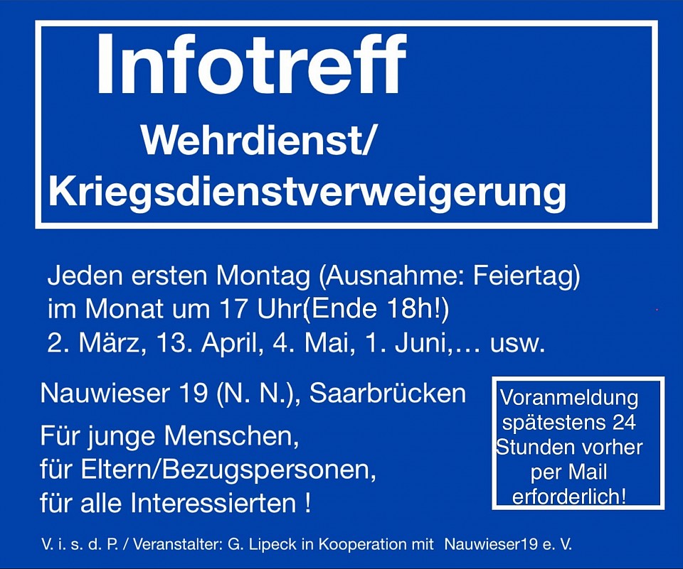 Voranmeldung spätestens 24 Stunden vorher per Mail(saar@dfg-vk.de)erforderlich!