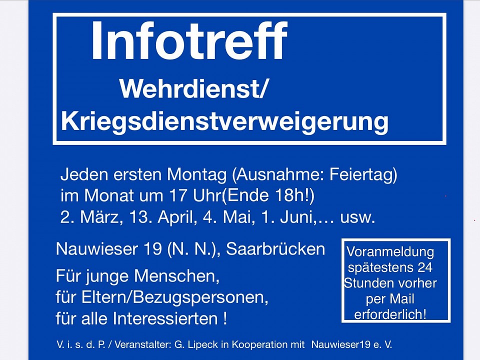 Nur nach telefonischer Voranmeldung per Mail(saar@dfg-vk.de), spätestens 24 Stunden vorher