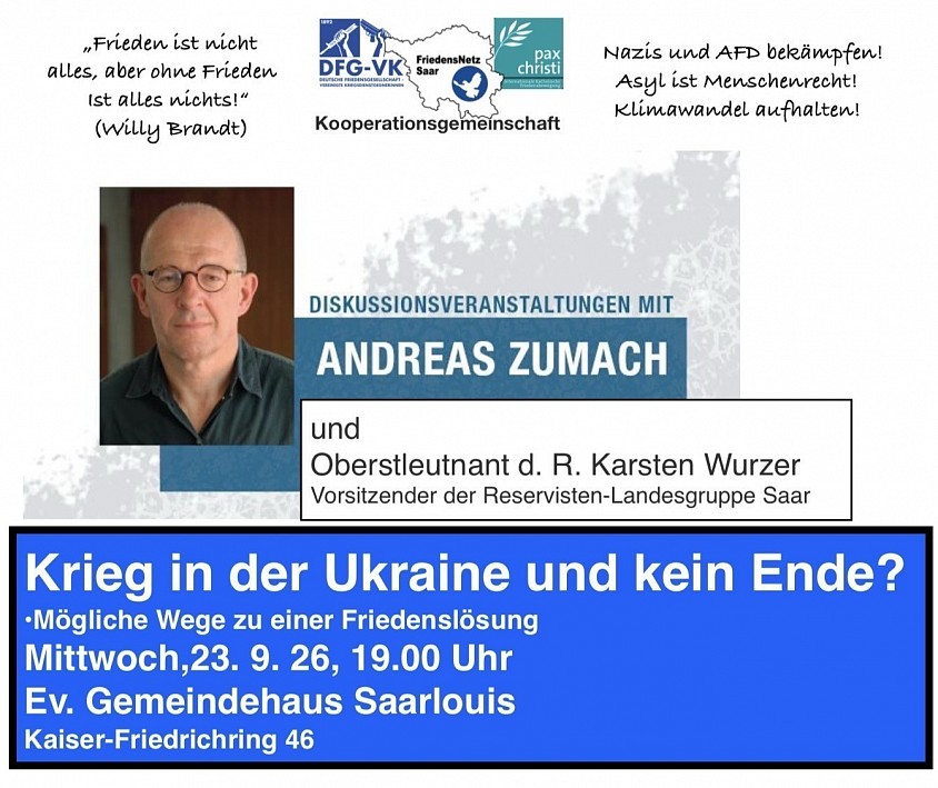 Im Anschluss an die Veranstaltung: Offene Sprechstunde für Kriegsdienstverweigerer. KDV-Beratung für junge und ältere Wehrpflichtige(auch für Reservist:innen und aktive Soldat:innen)im Anschluss sowie zu allen Fragen rund um Wehrpflicht, Musterung, Wehrdiensterfassung, usw.
